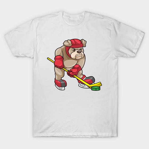 Bulldog at Ice hockey with Ice hockey stick T-Shirt by Markus Schnabel